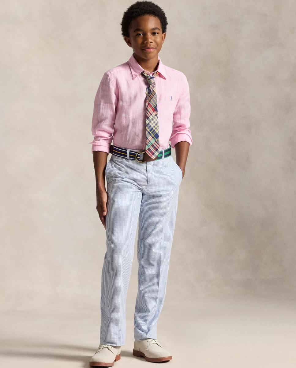 Camisa de Linho com Cavalo Polo Ralph Lauren Rosa-claro-2