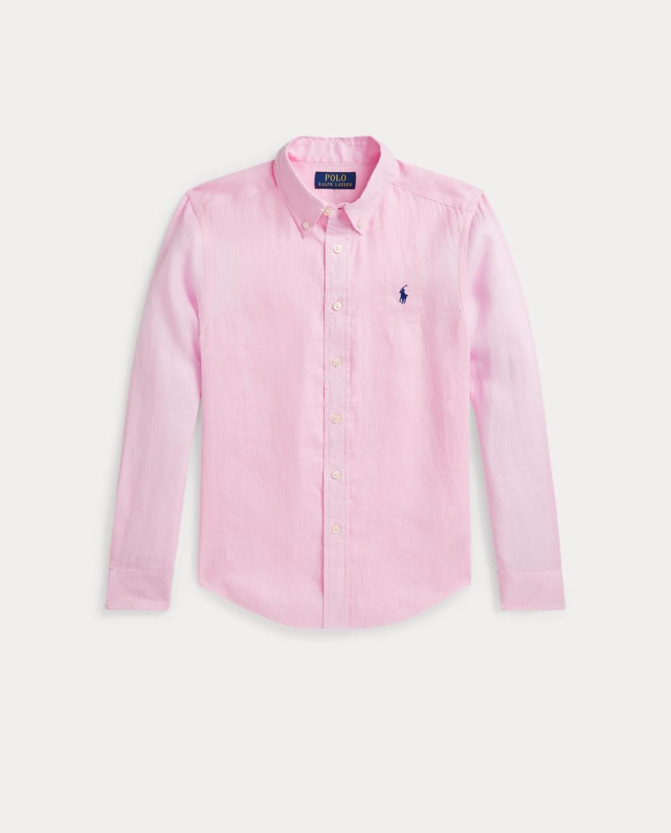 Camisa de Linho com Cavalo Polo Ralph Lauren Rosa-claro-4