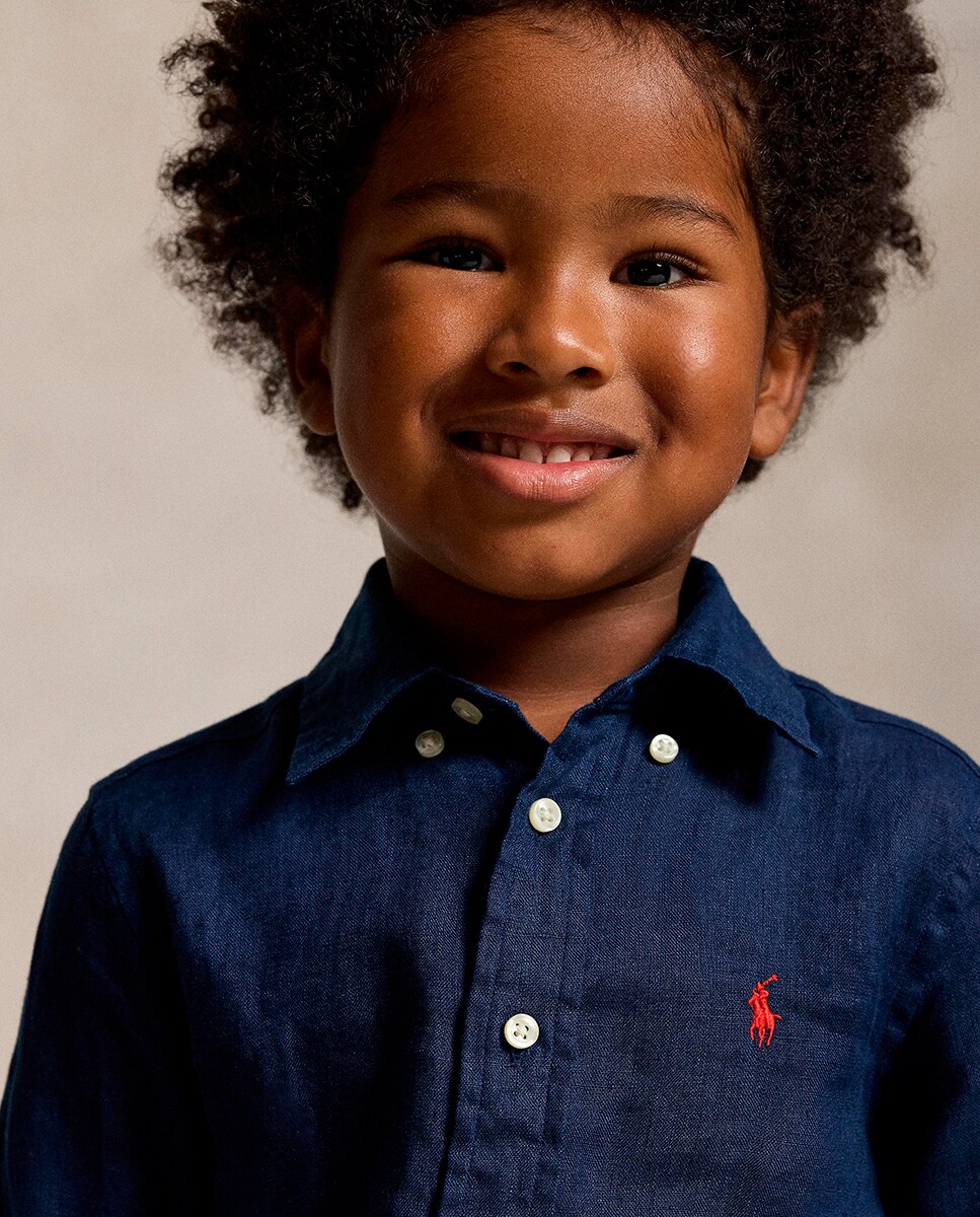 Camisa de Linho com Manga Comprida Azul-marinho-2