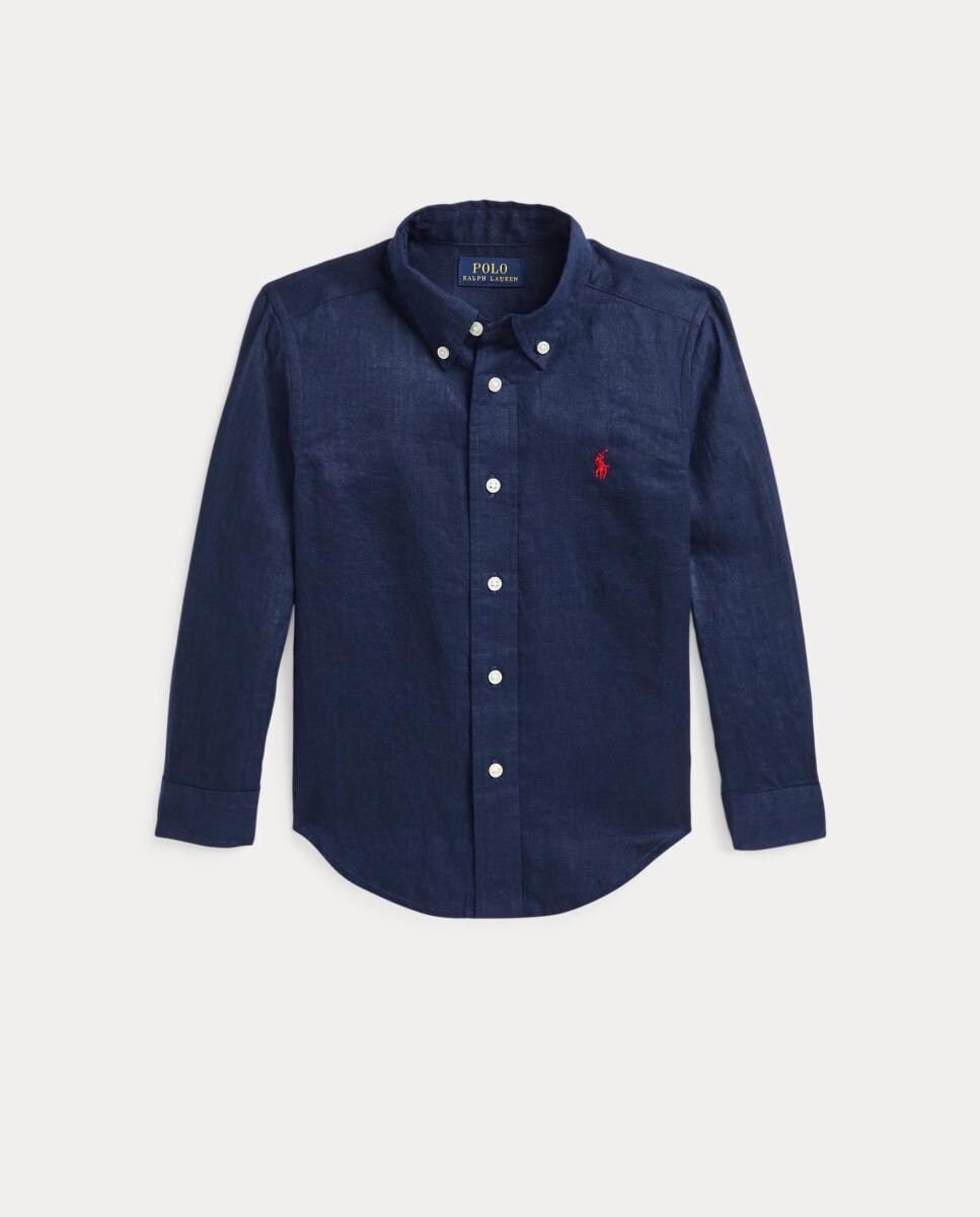 Camisa de Linho com Manga Comprida Azul-marinho-4