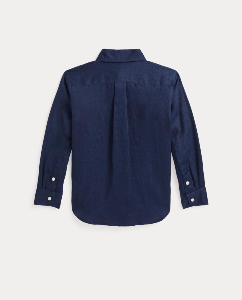 Camisa de Linho com Manga Comprida Azul-marinho-5