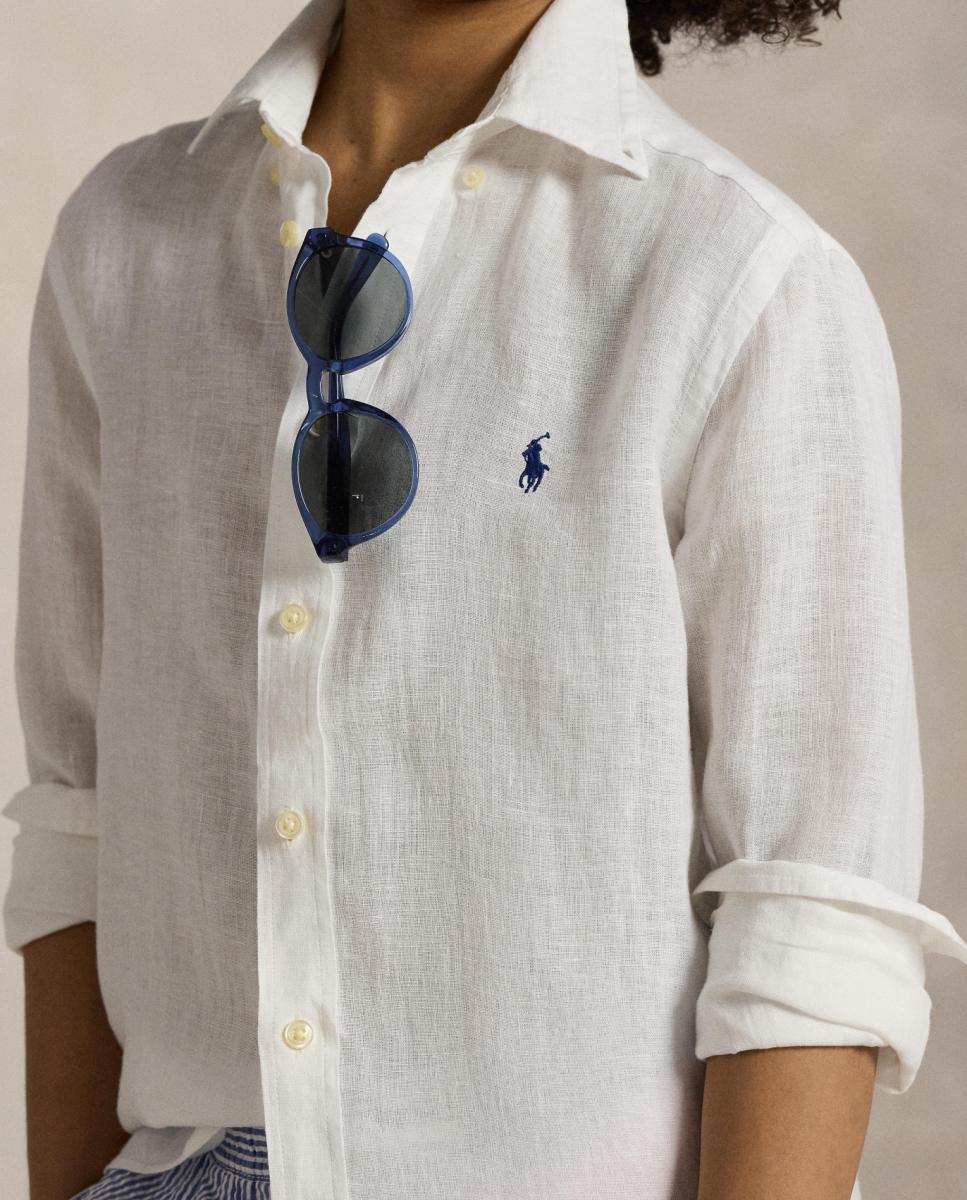 Camisa de Linho com Manga Comprida Branco-3