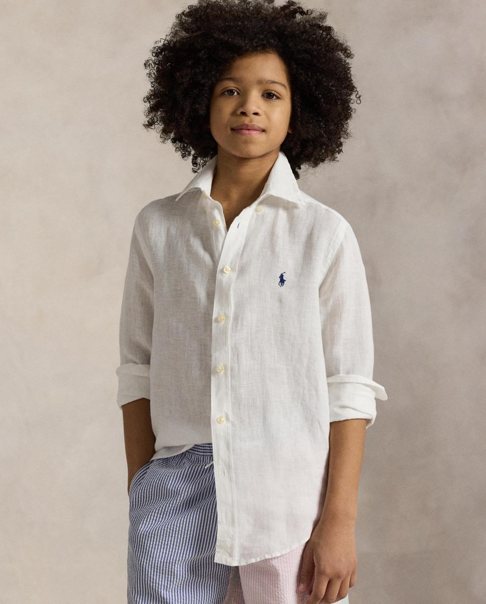 Camisa de Linho com Manga Comprida Branco-4