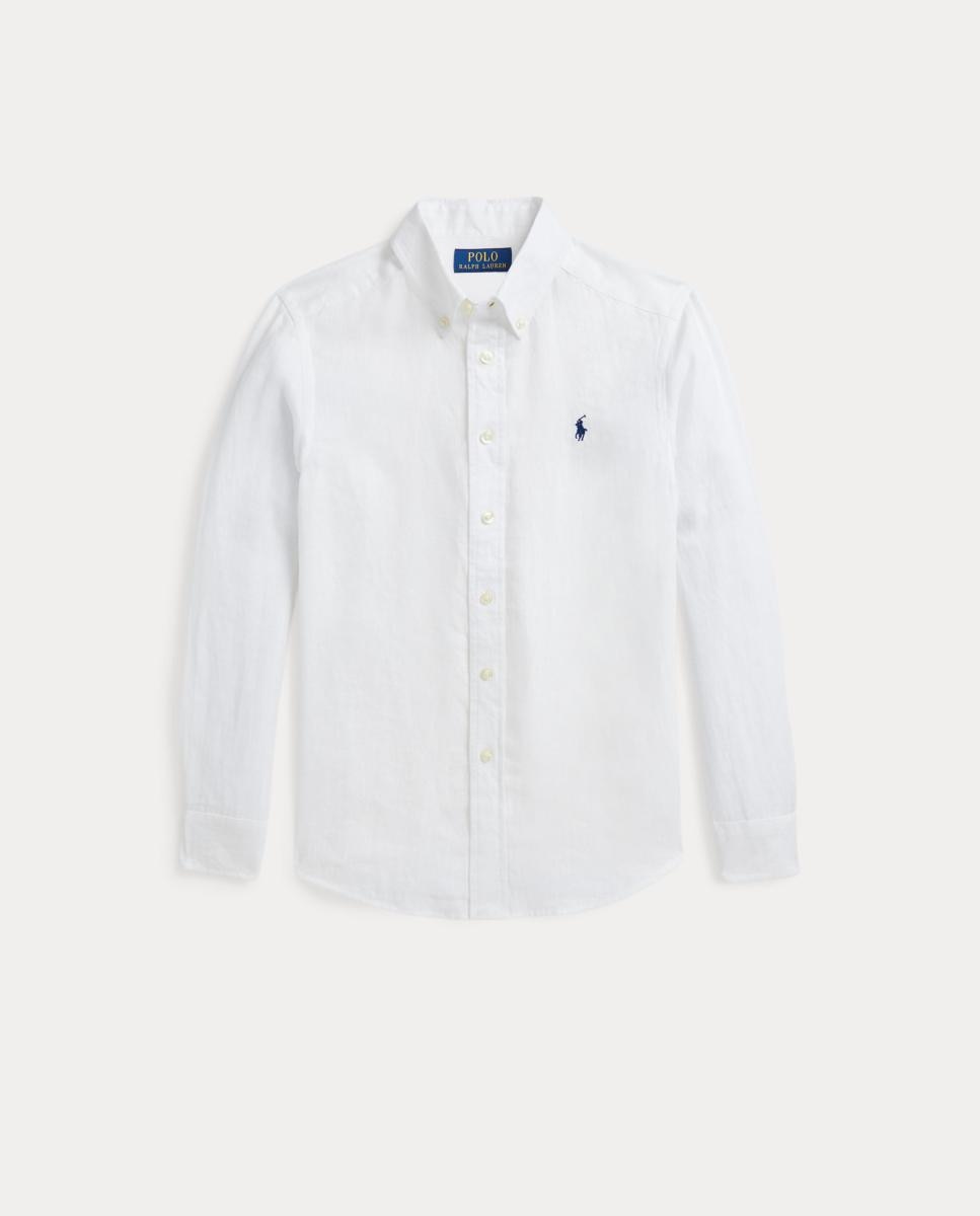 Camisa de Linho com Manga Comprida Branco-5