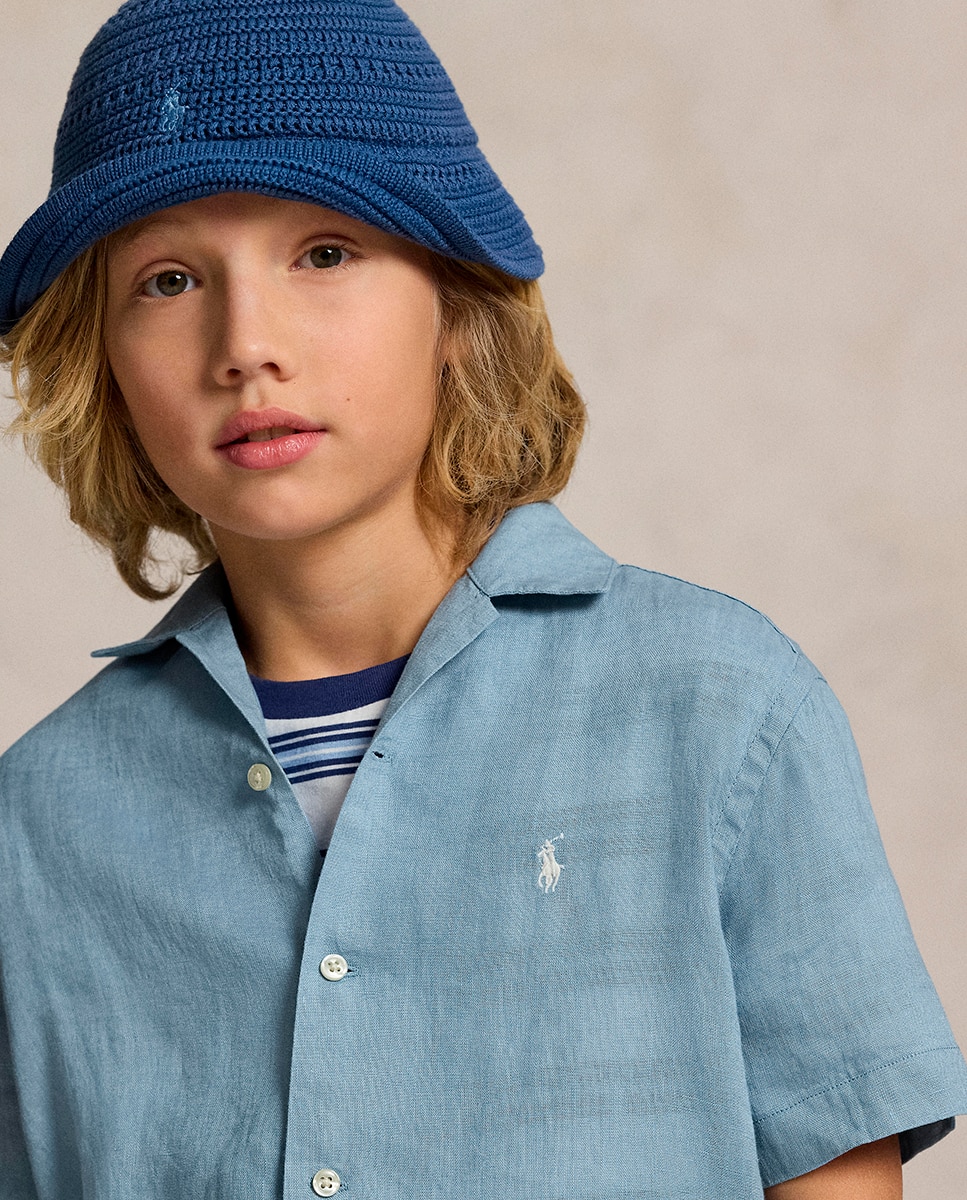 Camisa de Linho com Manga Curta Polo Ralph Lauren Índigo-2