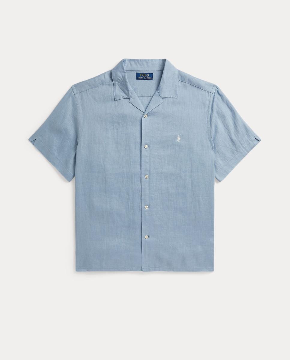 Camisa de Linho com Manga Curta Polo Ralph Lauren Índigo-4