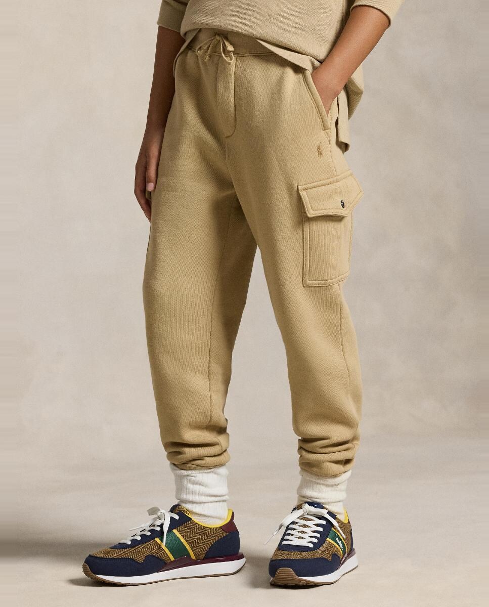 Calças Cargo de Felpa Bege-2