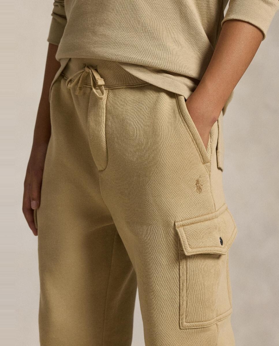 Calças Cargo de Felpa Bege-3