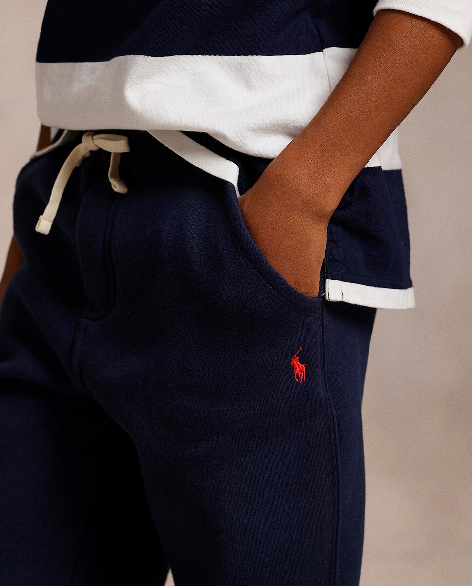 Calças Desportivas Unissexo de Felpa com Cavalo Bordado Azul-marinho-2