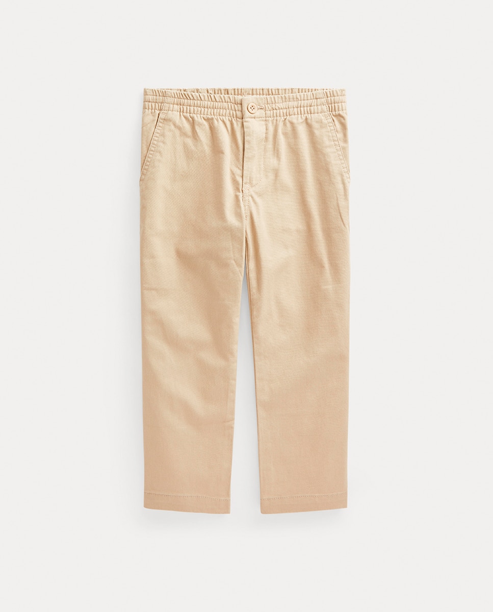 Calças Chino de Algodão com Cintura Elástica Bege-6