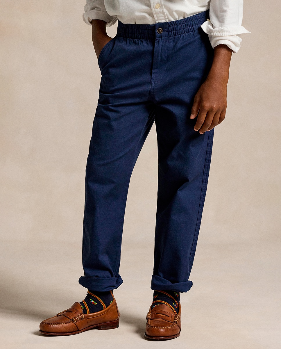 Calças Chino de Algodão com Cintura Elástica Azul-marinho-3