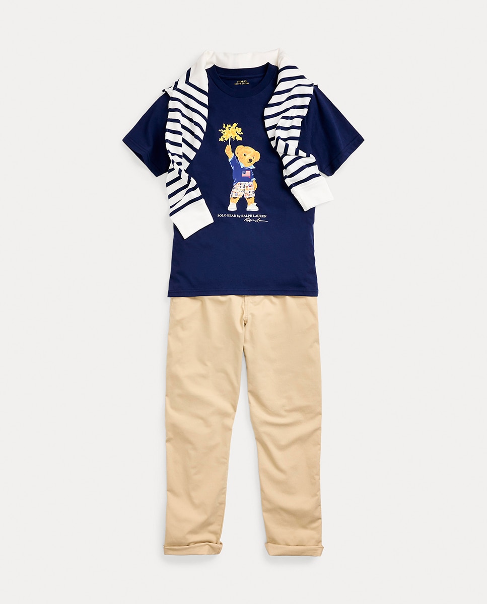 Calças Chino de Sarja com Cavalo Bordado Polo Ralph Lauren Bege-3