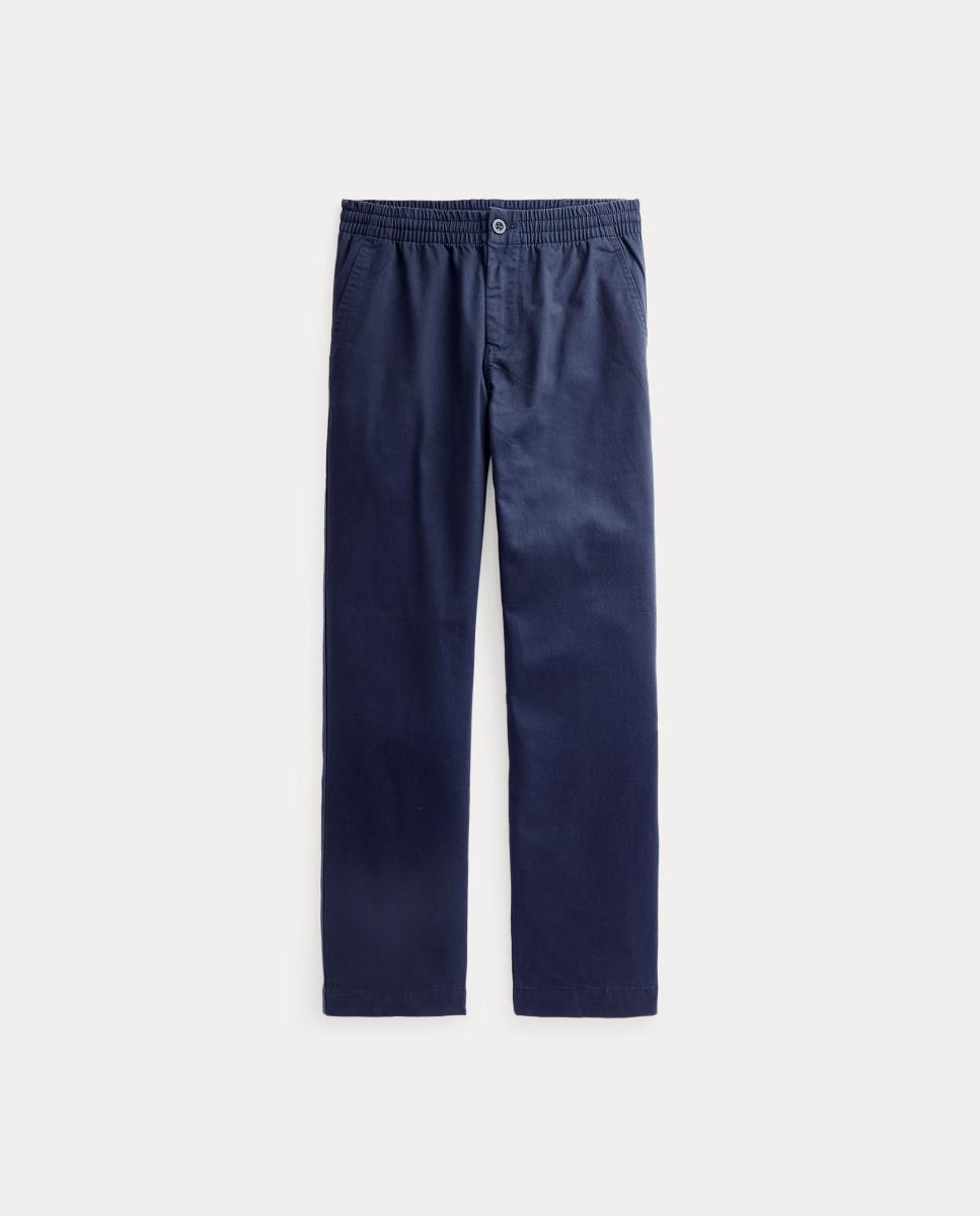 Calças Chino de Sarja com Cavalo Bordado Azul-marinho-4