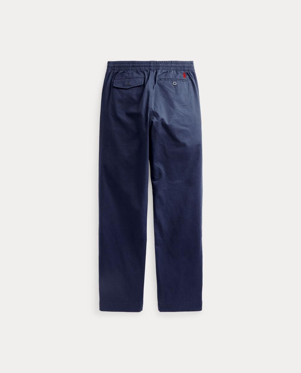 Calças Chino de Sarja com Cavalo Bordado Azul-marinho-5