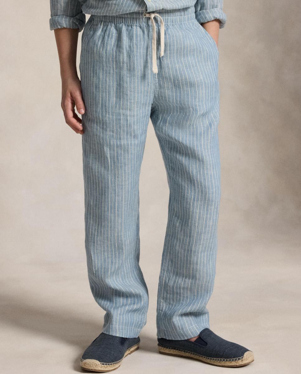 Calças Chino de Linho com Estampado Polo Ralph Lauren Azul/Branco-2
