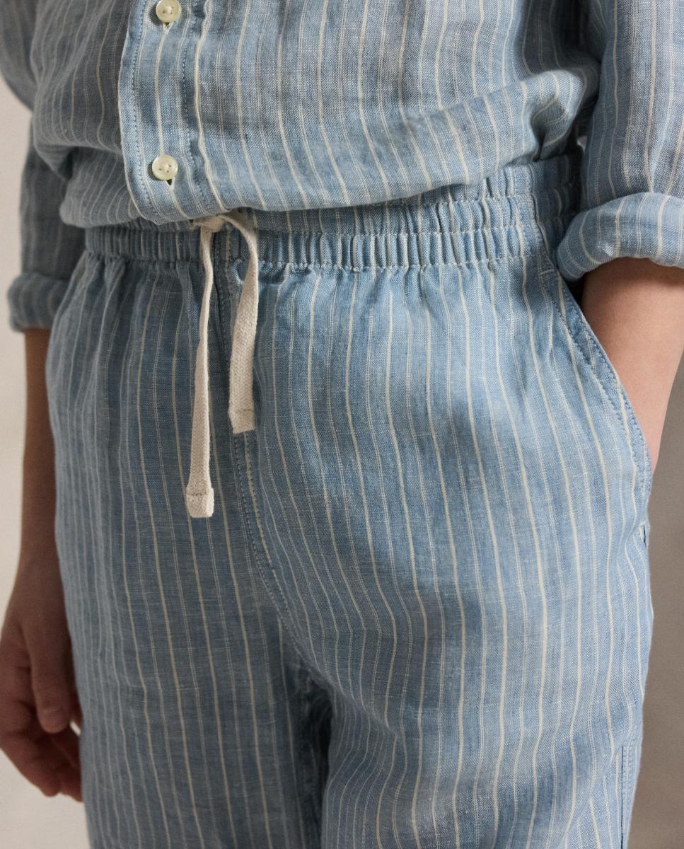 Calças Chino de Linho com Estampado Polo Ralph Lauren Azul/Branco-3