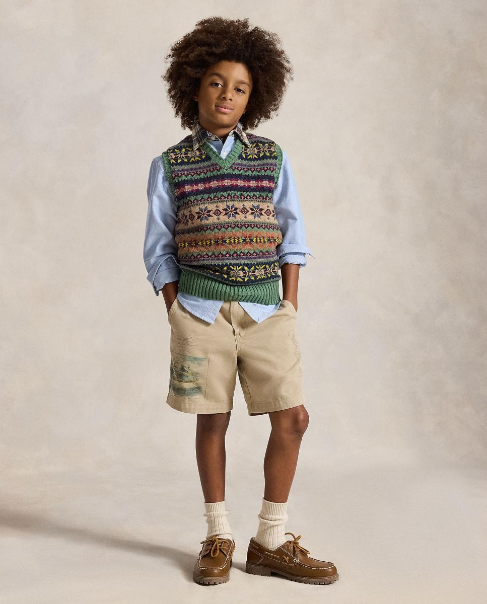 Calções de Sarja com Estampado Polo Ralph Lauren Bege-1