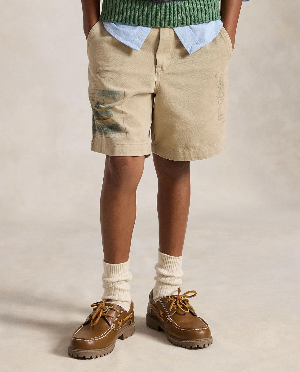 Calções de Sarja com Estampado Polo Ralph Lauren Bege-2