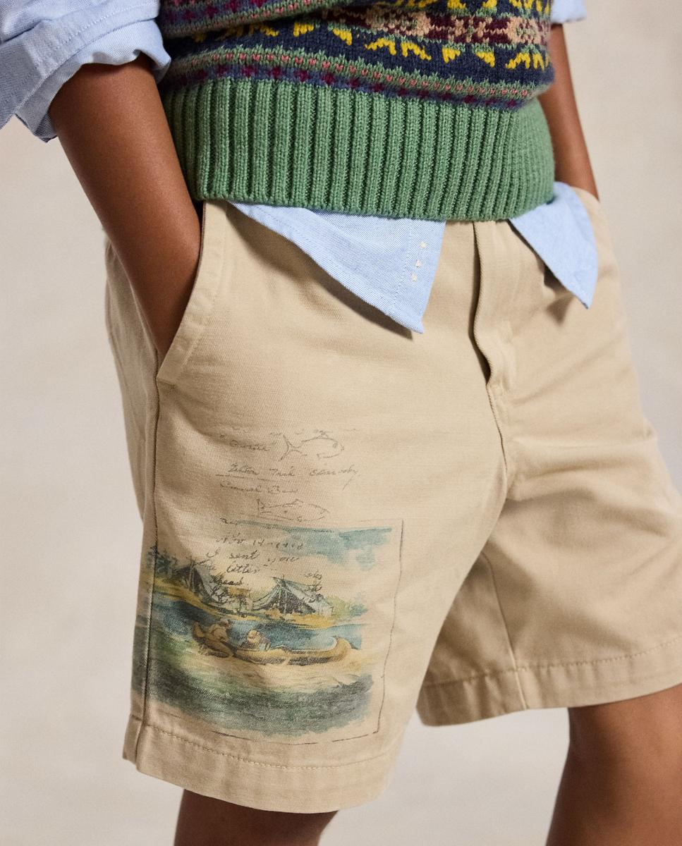 Calções de Sarja com Estampado Polo Ralph Lauren Bege-3