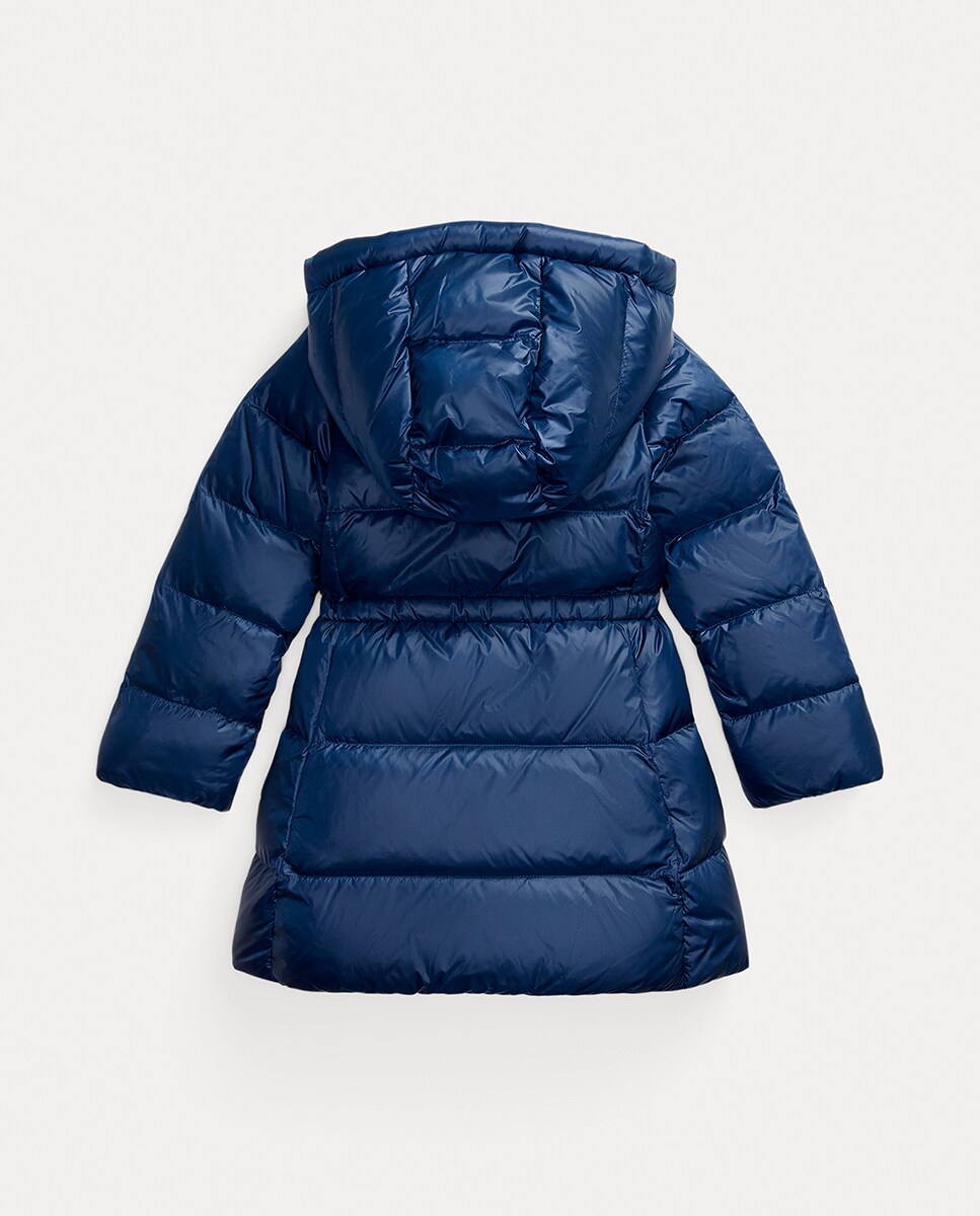 Blusão Acolchoado Comprido de Penugem com Capuz Azul-marinho-2