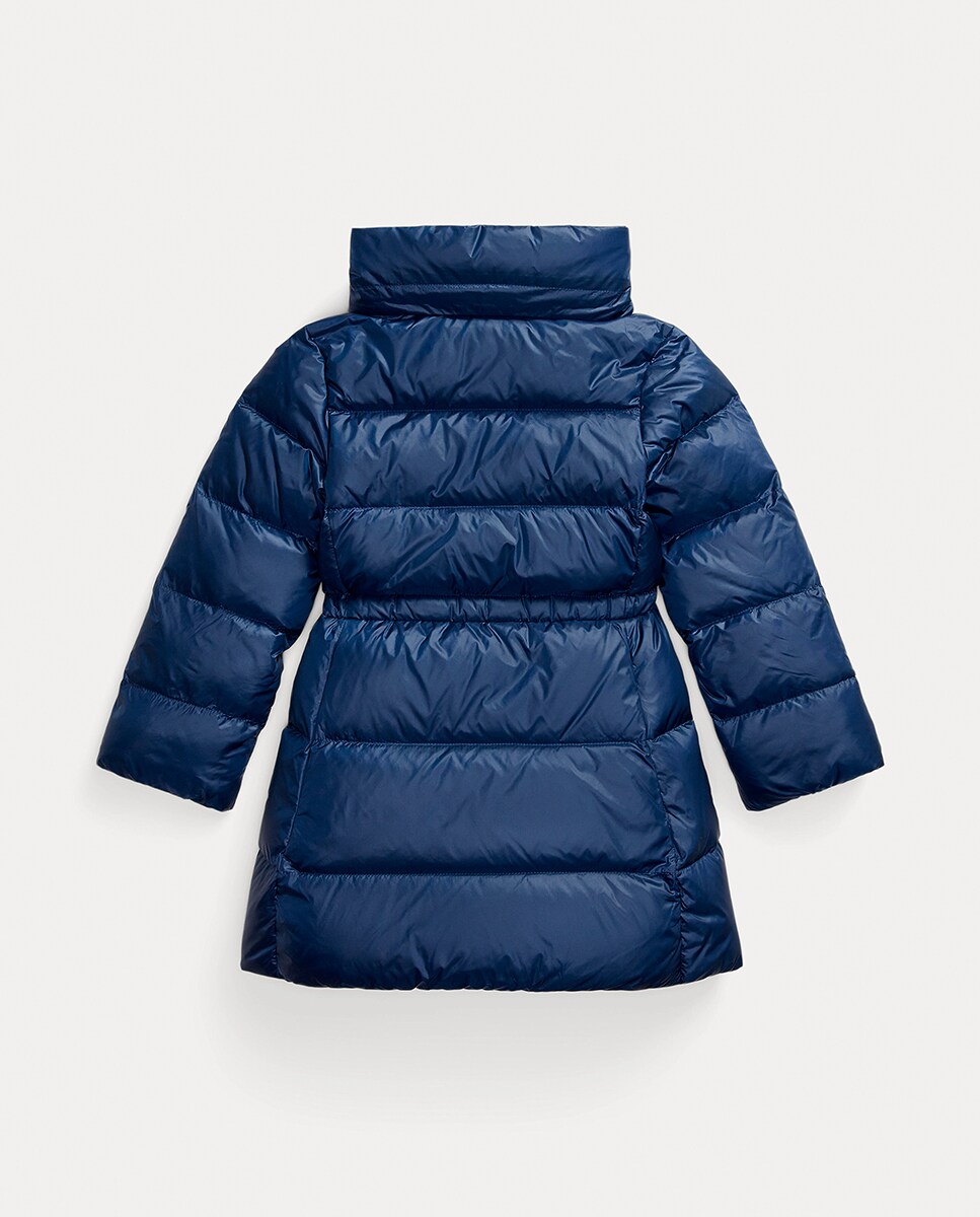 Blusão Acolchoado Comprido de Penugem com Capuz Azul-marinho-3
