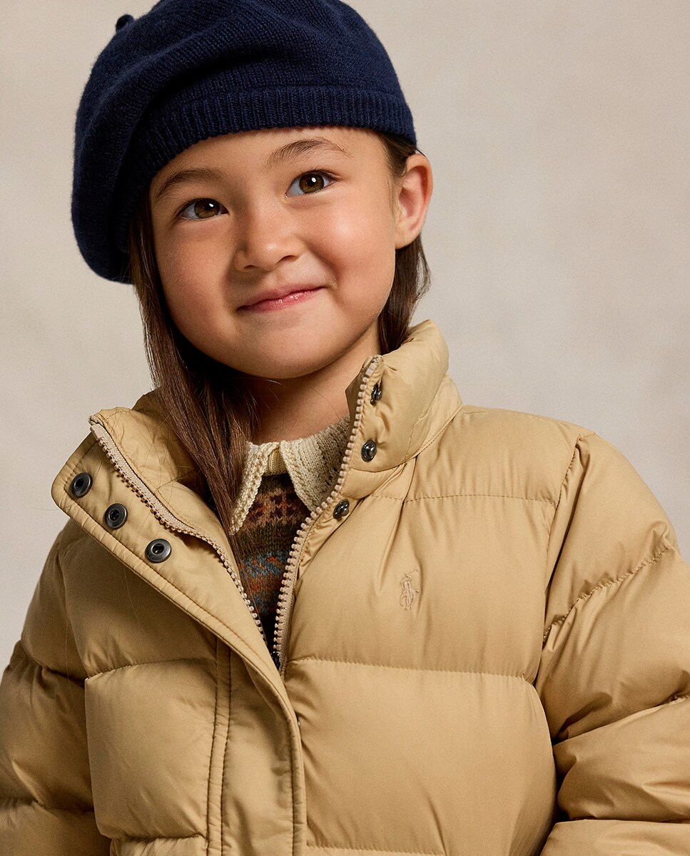 Blusão Acolchoado de Penugem com Capuz Bege-2