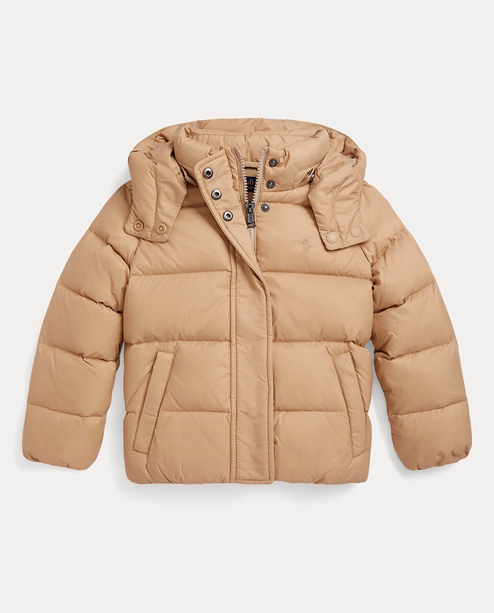 Blusão Acolchoado de Penugem com Capuz Bege-5