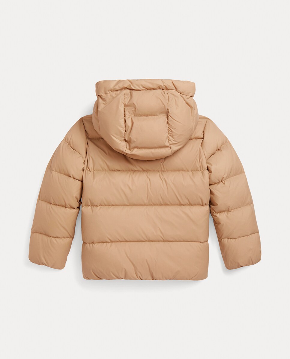 Blusão Acolchoado de Penugem com Capuz Bege-6