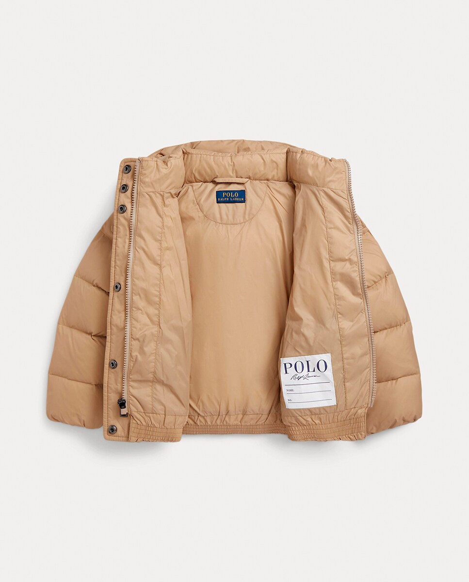 Blusão Acolchoado de Penugem com Capuz Bege-8