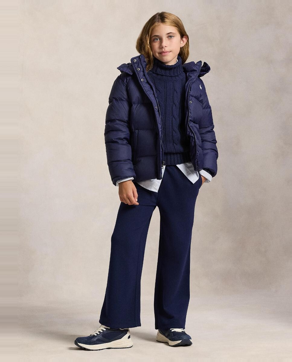 Blusão Acolchoado de Penugem com Brilho e Capuz Azul-marinho-2