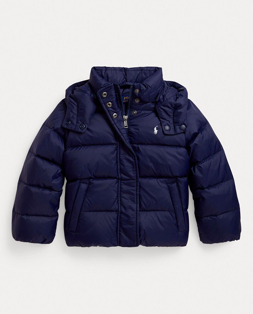 Blusão Acolchoado de Penugem com Brilho e Capuz Azul-marinho-4