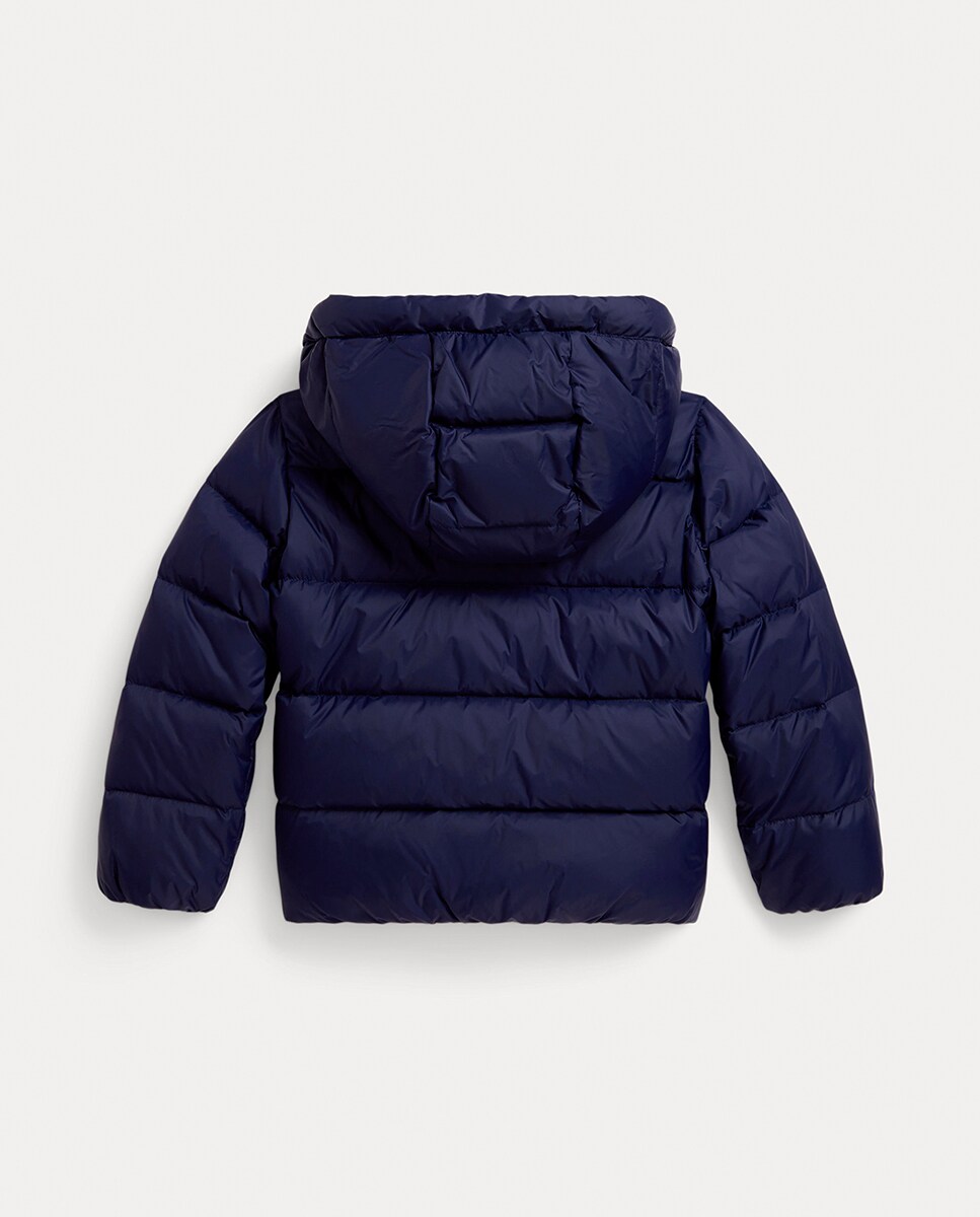 Blusão Acolchoado de Penugem com Brilho e Capuz Azul-marinho-5