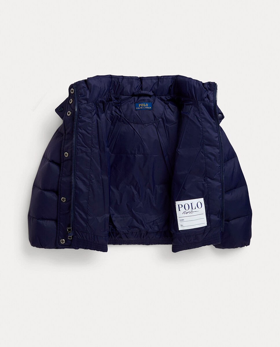 Blusão Acolchoado de Penugem com Brilho e Capuz Azul-marinho-7