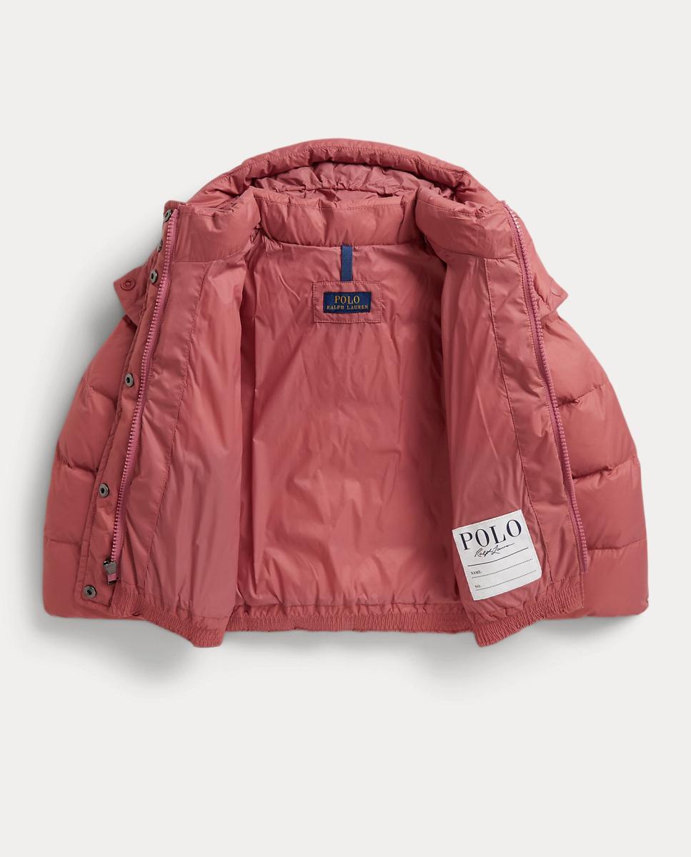 Blusão Acolchoado de Penugem Ripstop com Capuz Rosa-3