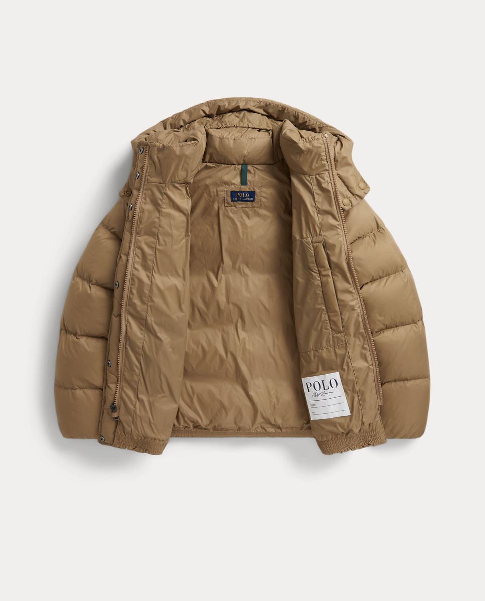 Blusão Acolchoado de Penugem Ripstop com Capuz Camel-3