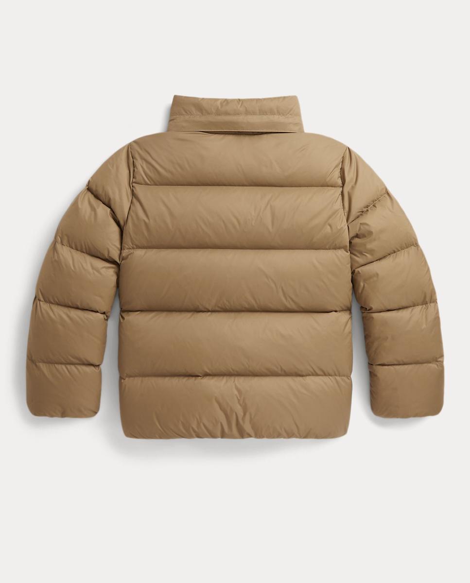 Blusão Acolchoado de Penugem Ripstop com Capuz Camel-4