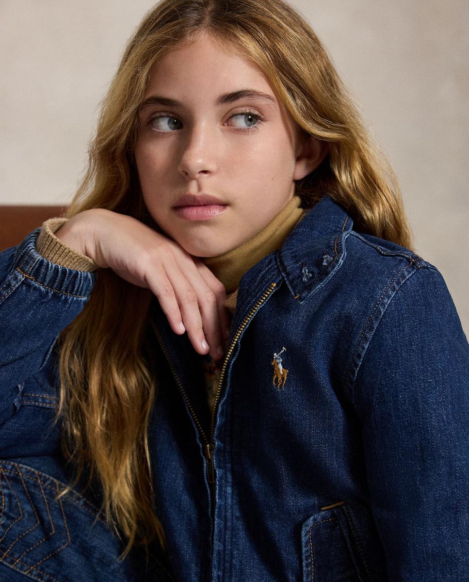 Casaco de Ganga com Cavalo Bordado Polo Ralph Lauren Azul-índigo-3