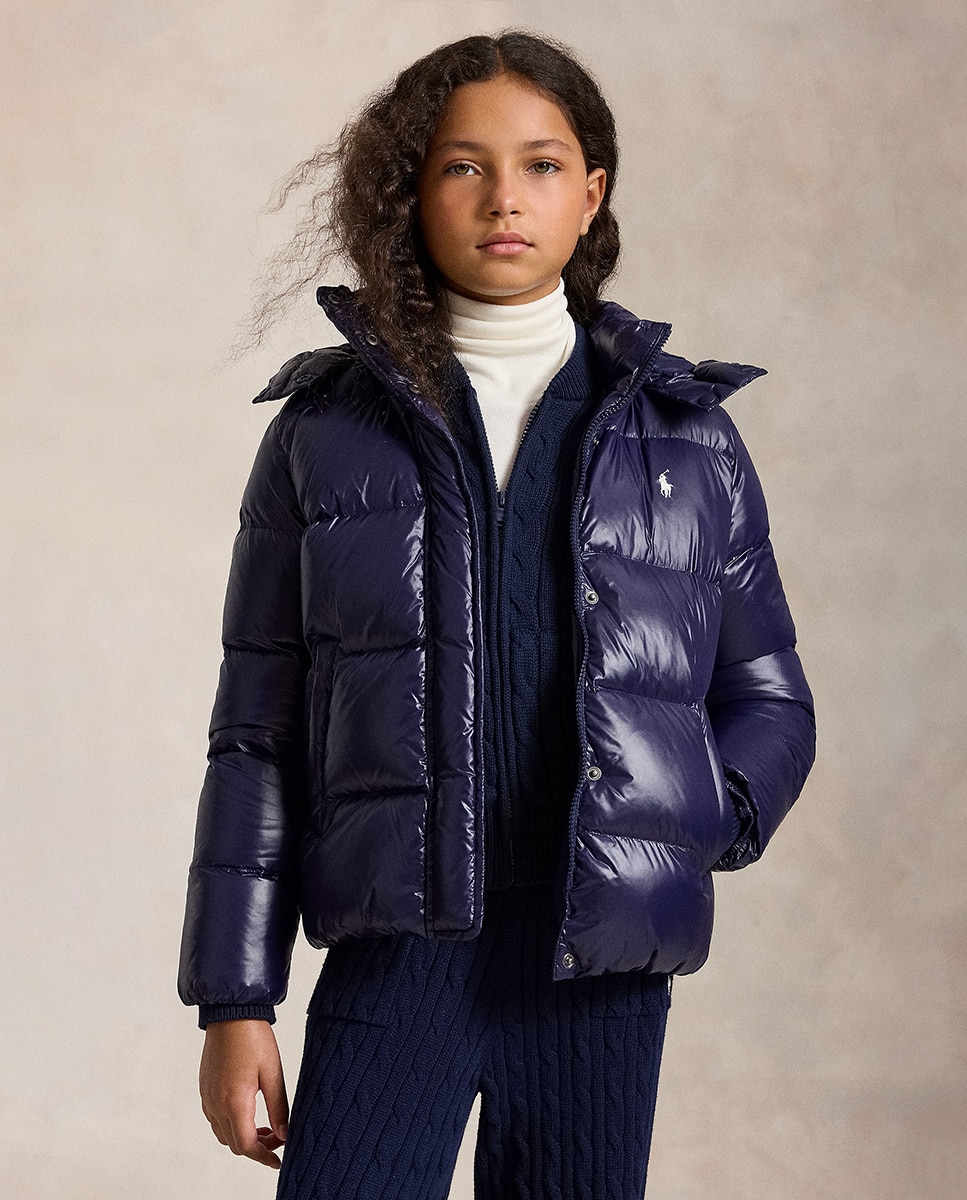 Blusão Acolchoado com Capuz Amovível e Cavalo Bordado Polo Ralph Lauren Azul-marinho-1