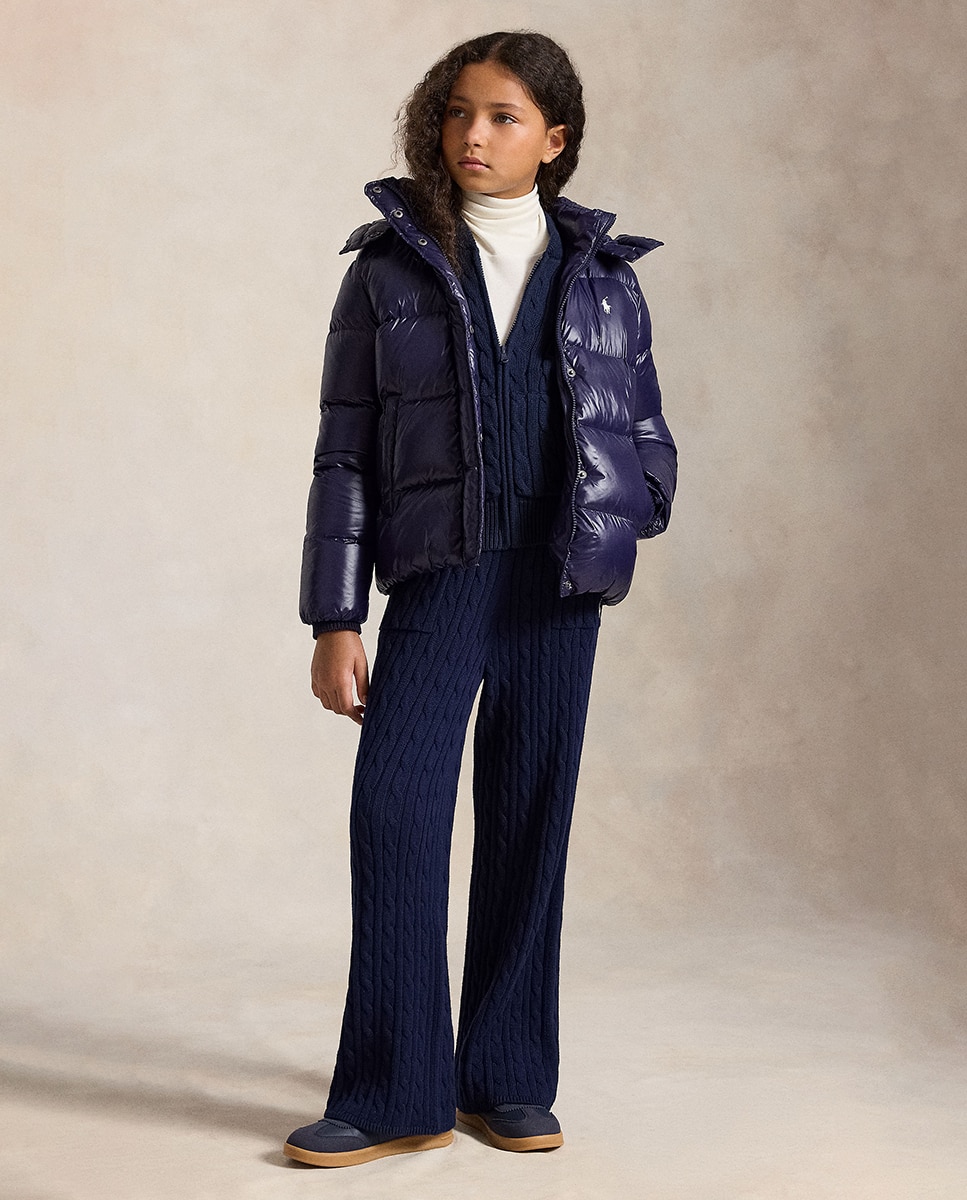 Blusão Acolchoado com Capuz Amovível e Cavalo Bordado Polo Ralph Lauren Azul-marinho-3