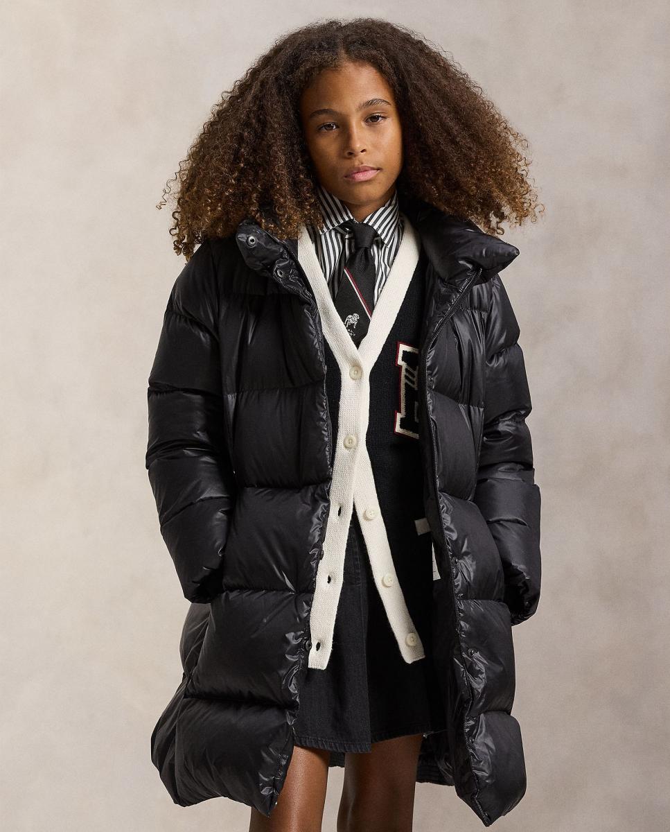Blusão Acolchoado Comprido Metalizado de Penugem Polo Ralph Lauren Preto-2