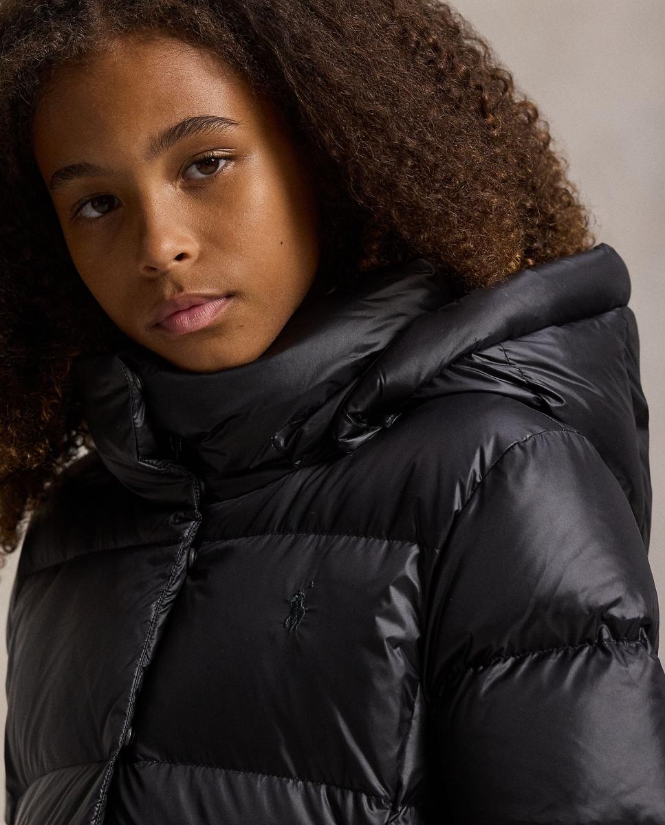 Blusão Acolchoado Comprido Metalizado de Penugem Polo Ralph Lauren Preto-3