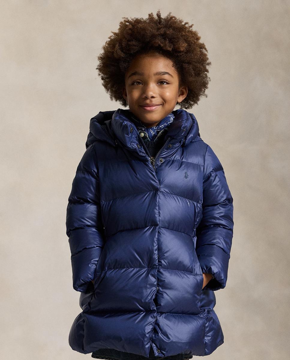 Blusão Acolchoado Comprido Metalizado de Penugem Polo Ralph Lauren Azul-marinho-2