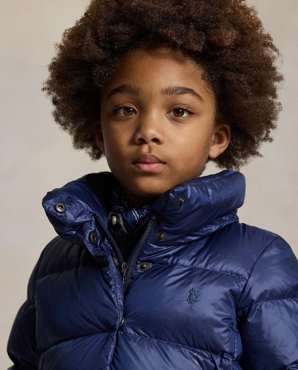 Blusão Acolchoado Comprido Metalizado de Penugem Polo Ralph Lauren Azul-marinho-3