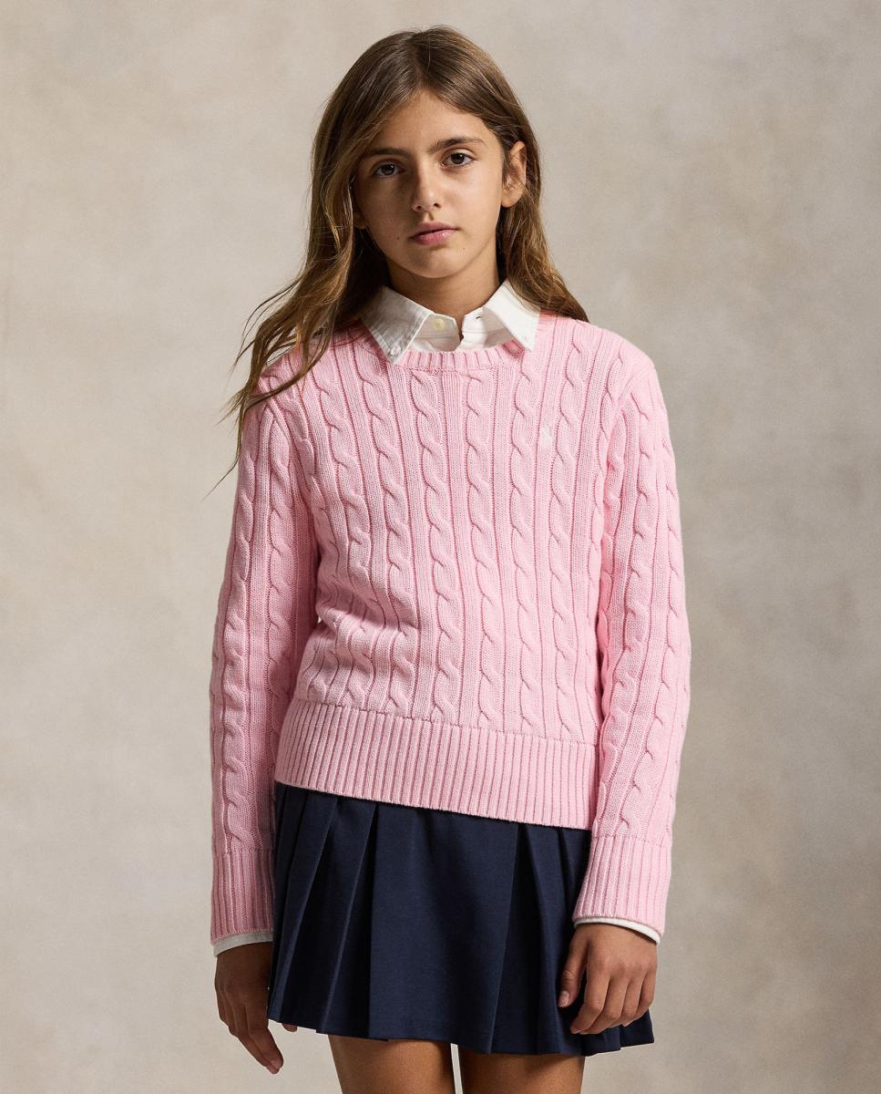 Camisola de Malha do Cabo de Algodão Polo Ralph Lauren Rosa-1