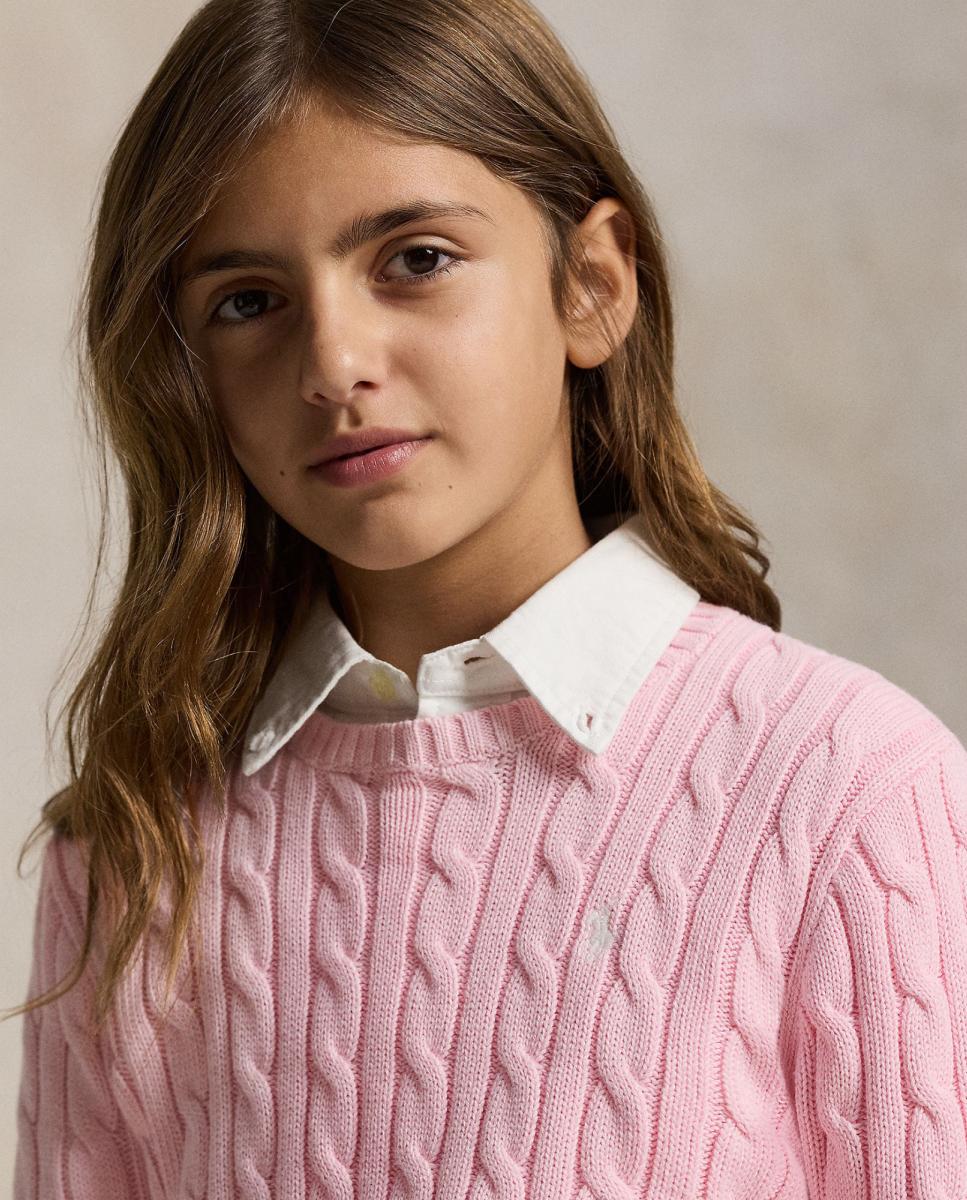Camisola de Malha do Cabo de Algodão Polo Ralph Lauren Rosa-3