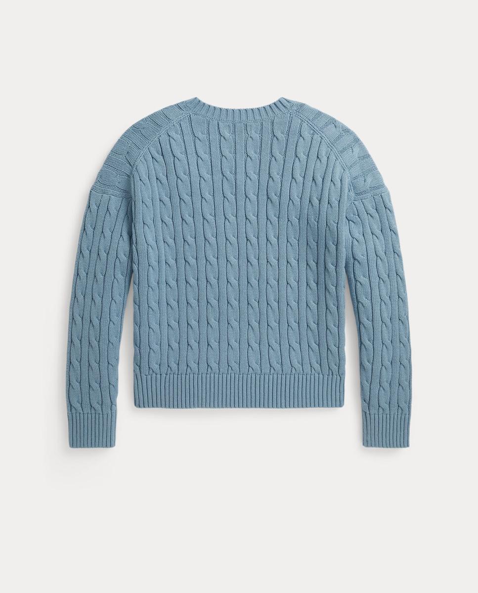 Camisola de Malha do Cabo com Decote em Bico e Corte Oversize Azul-claro-2