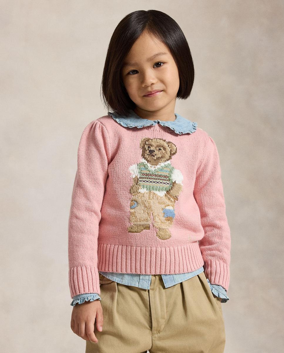Camisola de Malha de Criança em Algodão com Polo Bear Polo Ralph Lauren Rosa-1
