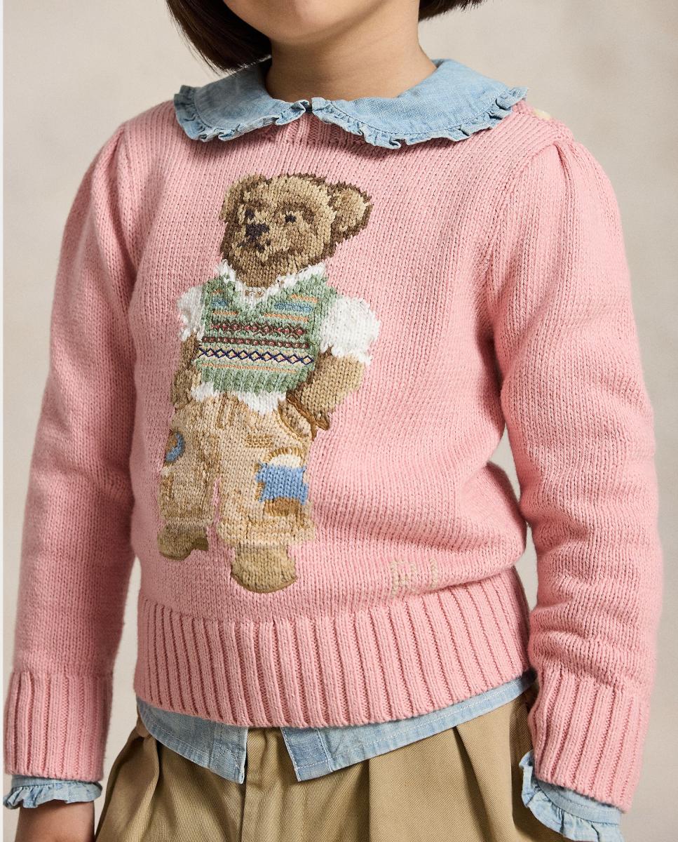 Camisola de Malha de Criança em Algodão com Polo Bear Polo Ralph Lauren Rosa-2
