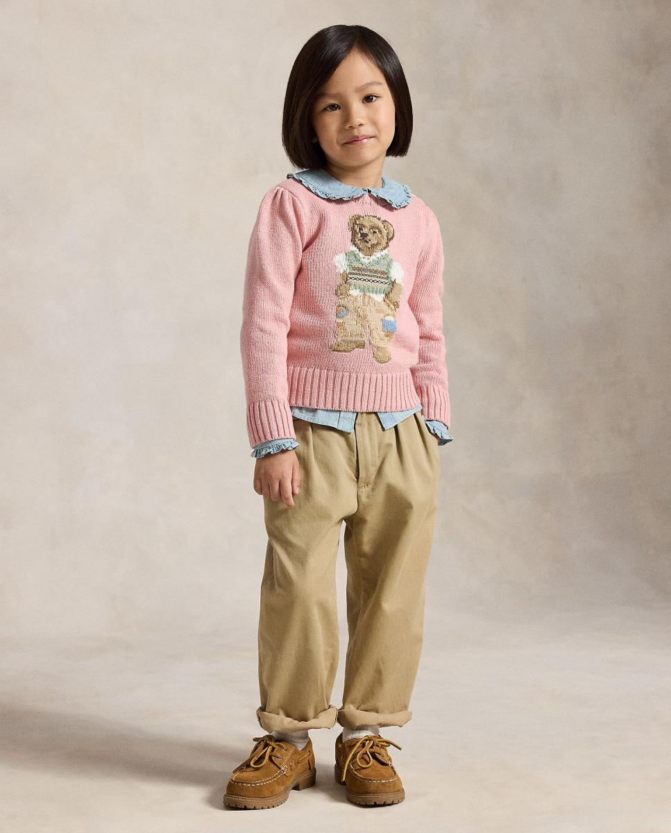 Camisola de Malha de Criança em Algodão com Polo Bear Polo Ralph Lauren Rosa-3