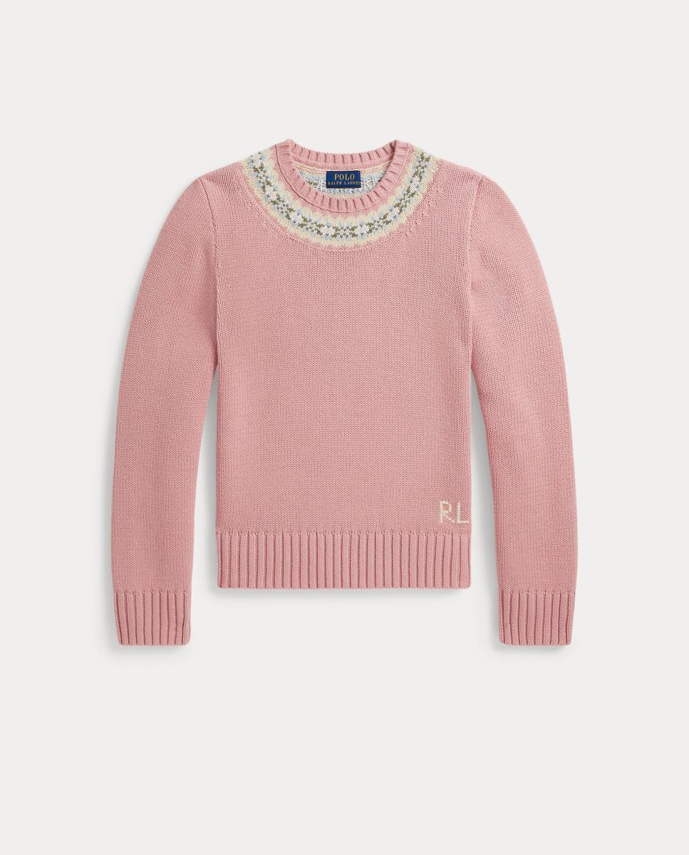 Imagem 0 de Camisola de Malha de Algodão com Detalhe de Gola Fair Isle